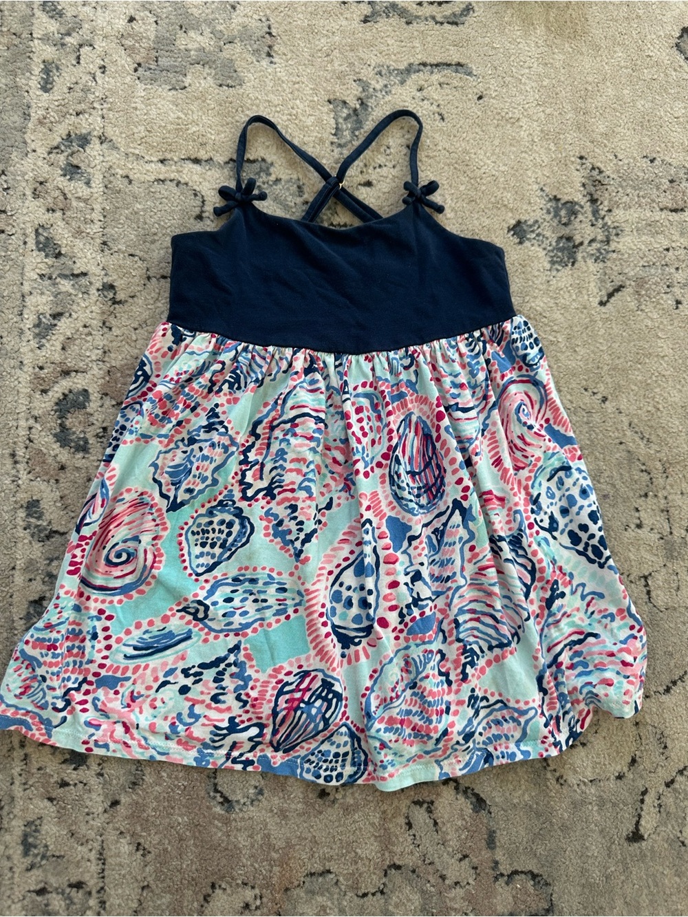 Lilly Pulitzer Navy Bodice Aqua Shell-Print Camisole Dress